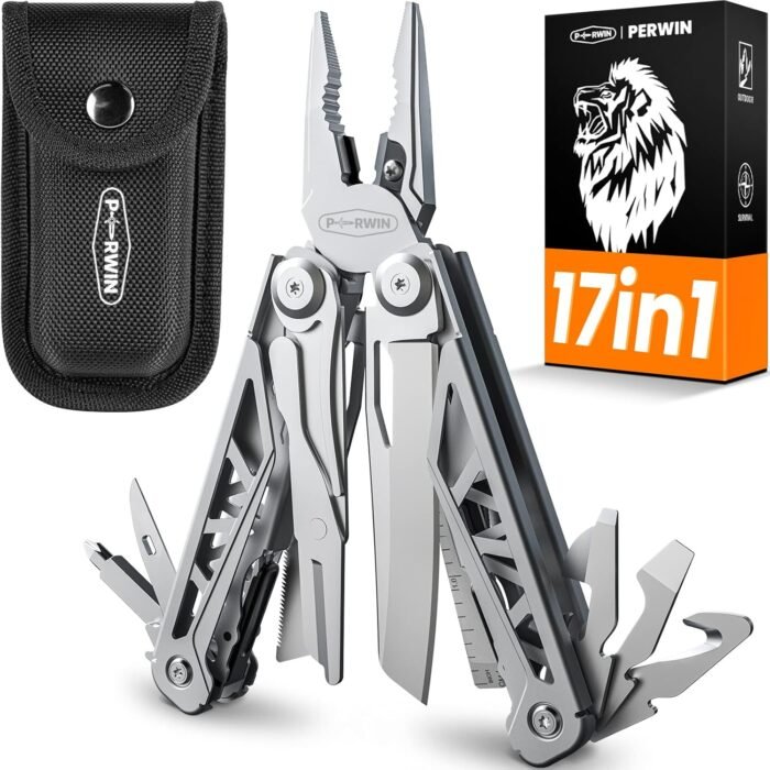 Multitool, 17-in-1 Stainless Steel Multi Tool Pliers with Self-Locking, Pocket Knife, Nylon Sheath, Professional (EDC) Multi-Tool for Survival, Camping and Hunting, Hiking, Simple Repair