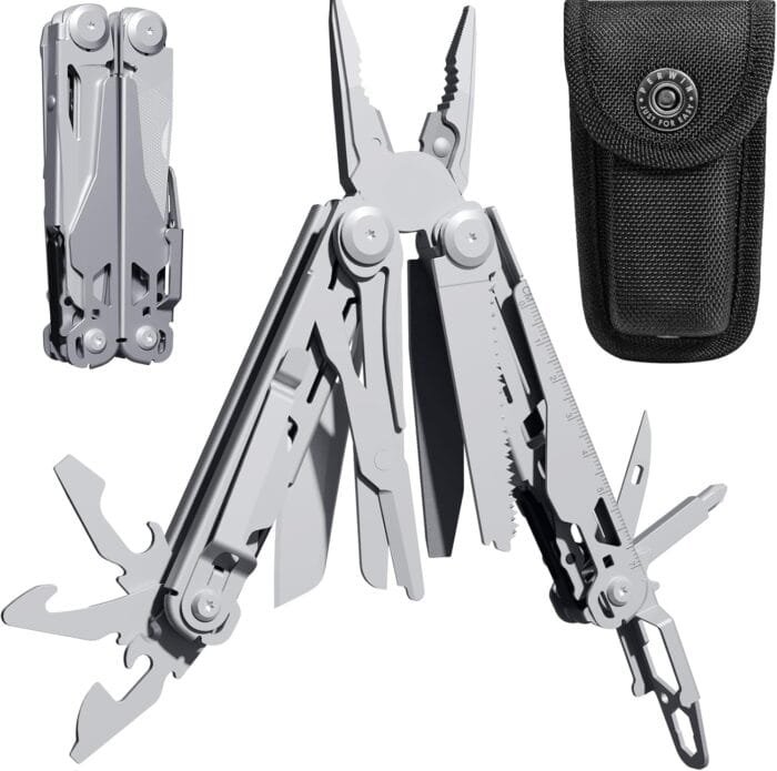 Multitool, 22-in-1 Multi-Tool Pliers with Safety Locking, Pocket Knife, Bottle Opener, EDC Equipment With Pocket Clip for Survival, Camping, Hunting and Hiking, Stainless Steel