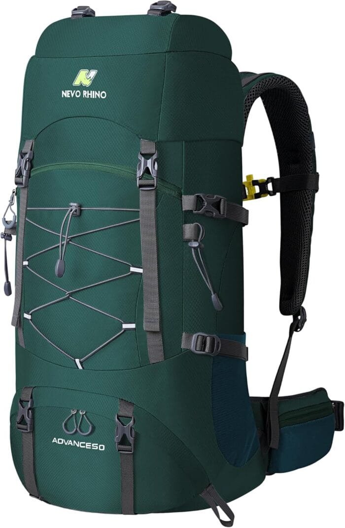 N NEVO RHINO Waterproof Hiking Backpack 50L/60L, Camping Backpack with Rain Cover, Hiking Travel Mountaineering Backpack