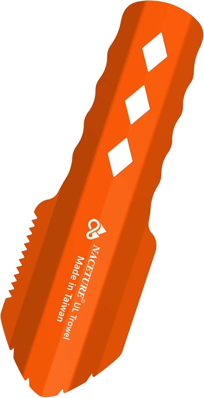 NACETURE Ultralight Backpacking Trowel Aluminum Shovel Small Potty Multitool with Longer Handle Design Essential for Hiking, Camping and Survival Bags (Orange)