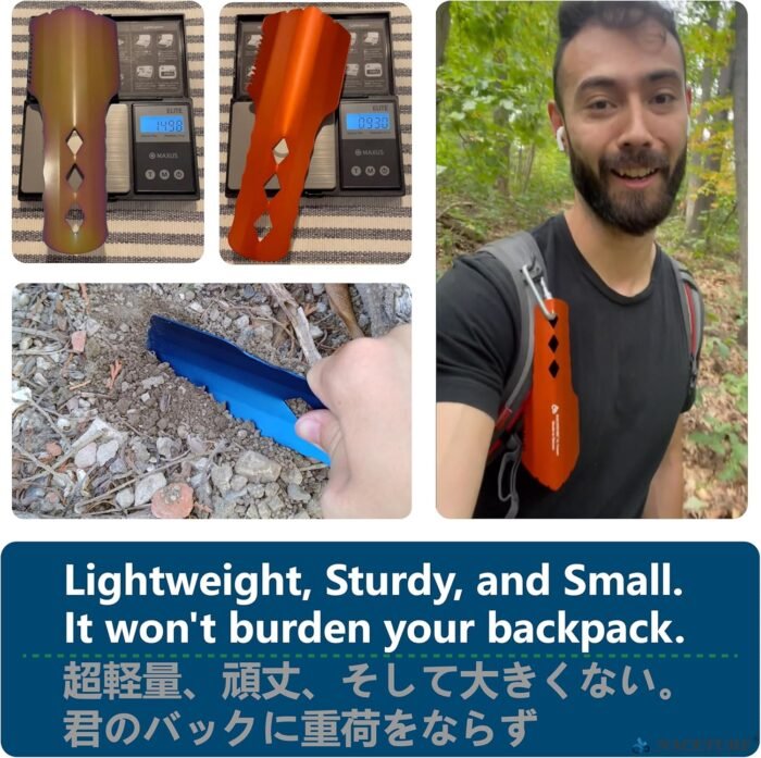 NACETURE Ultralight Backpacking Trowel Aluminum Shovel Small Potty Multitool with Longer Handle Design Essential for Hiking, Camping and Survival Bags (Orange) - Image 2