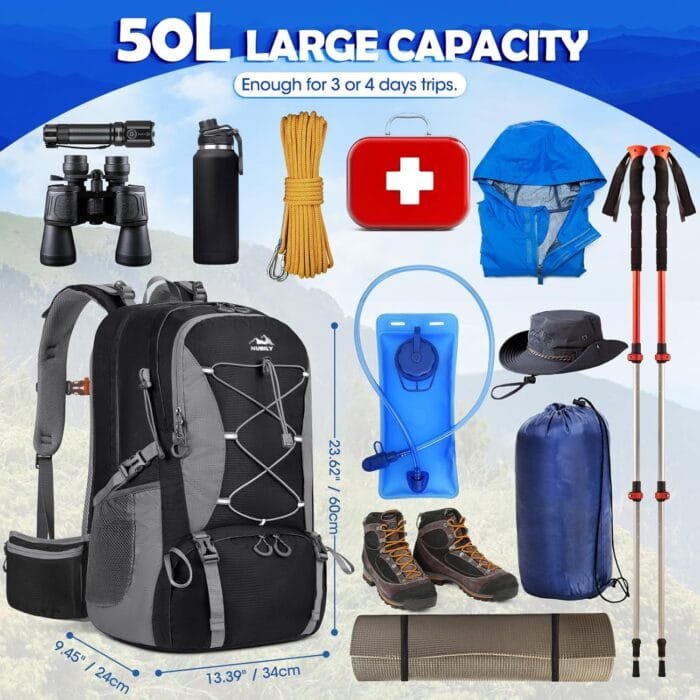 NUBILY 50L Hiking Backpack Waterproof Camping Backpack for Men Women Lightweight HIking Daypack Outdoor Travel Daypack - Image 2