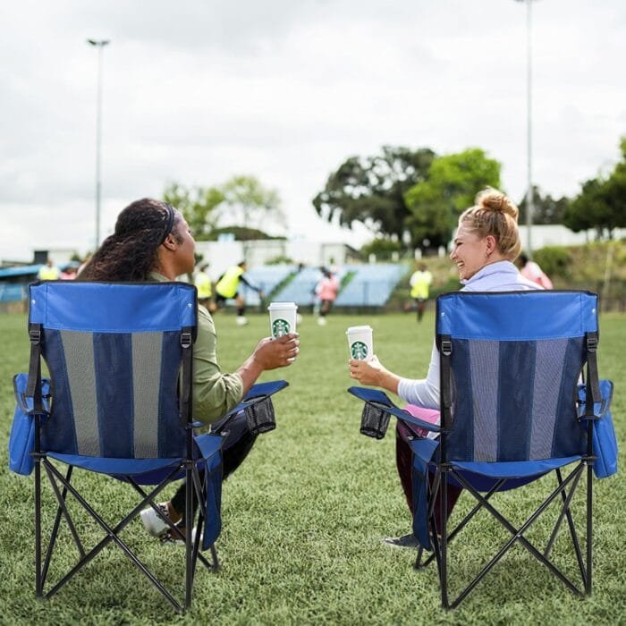 Nazhura 2 Pack Outdoor Camping Chairs Folding/Foldable/Portable with Cooler Pouch, Mesh Backrest and Cup Holder Pocket (Blue, 2 Pack) - Image 2