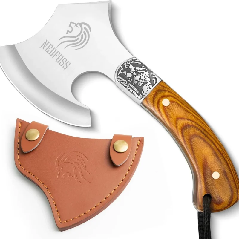 NedFoss Warthog Camping Hatchet Axe, 9" Full Tang Small Axe Camp Hatchet with Leather Sheath, Survival Hatchet with Wood Handle, Tomahawk Axe for Outdoor Backpacking, Bushcraft, Hiking