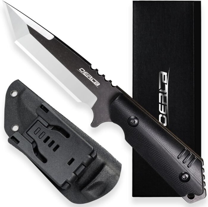 OERLA OLX-004 Tactical Survival Knife with Kydex Sheath, Outdoor Fixed Blade Knife with Belt Clip, 420HC Steel Blade Camping Knife with G10 Handle