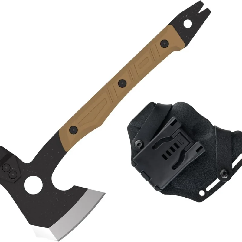 OKNIFE Otacle A1 Survival Hatchet & Camping Axe, 4 in 1 Full Tang Tactical Axe, G10 Non-Slip Grip Tomahawk with Durable Kydex Sheath (Desert Tan)