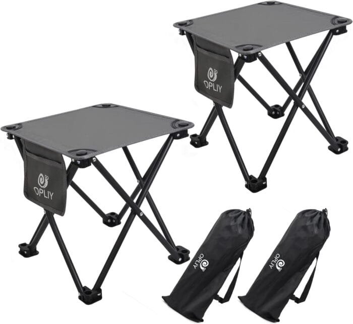 Opliy Camping Stool 2 Pack,13.5 Inch Portable Folding Stool for Outdoor Gardening and Beach Hiking Fishing,Foot Stool with Carry Bag (Gray)