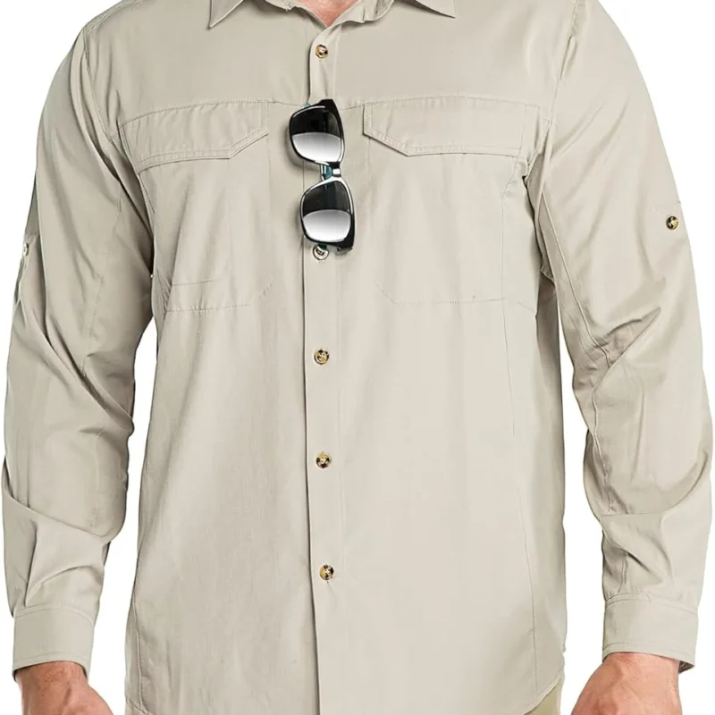 Outdoor Ventures Men's UPF 50+ UV Sun Protection SPF Hiking Shirt Long Sleeve Lightweight Quick Dry for Safari Travel Fishing