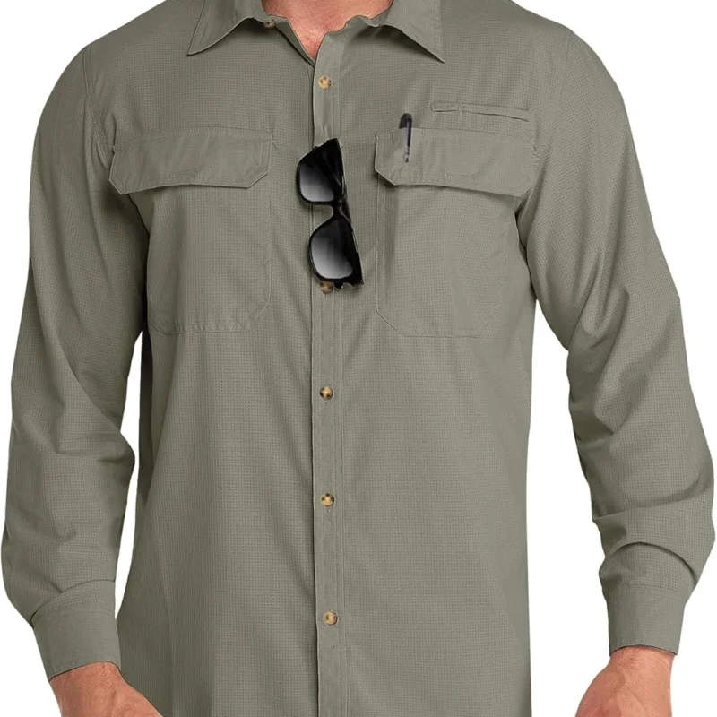 Outdoor Ventures Men's UPF 50+ UV Sun Protection Shirt, Long Sleeve Hiking Fishing Shirt Cooling Quick Dry for Safari Travel