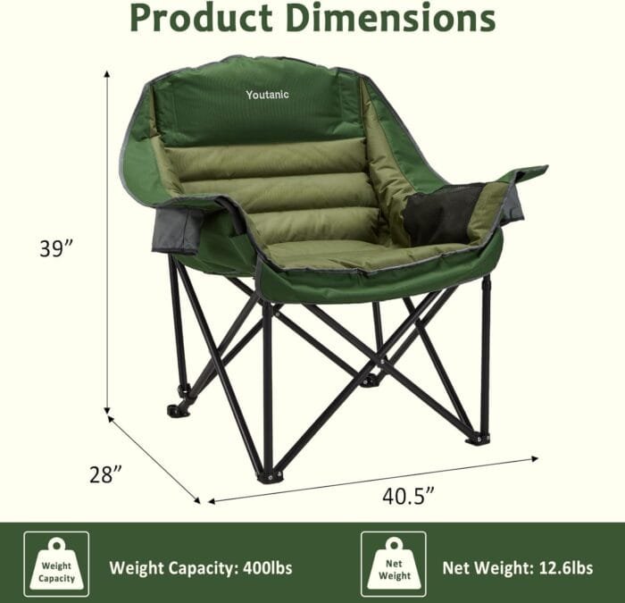 Oversized Camping Chair, Portable Folding Camping Chairs with Side Pocket, Cup Holder and Carry Bag, Heavy Duty Outdoor Camping Chairs for Adults, Fishing, Sports, Trip, up to 400lbs, Style 2 - Image 2