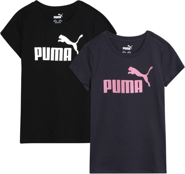 PUMA Girls' T-Shirt - 2 Pack Core Logo T-Shirt for Girls - Basic Athletic Crewneck Short Sleeve Tee (S-XL)