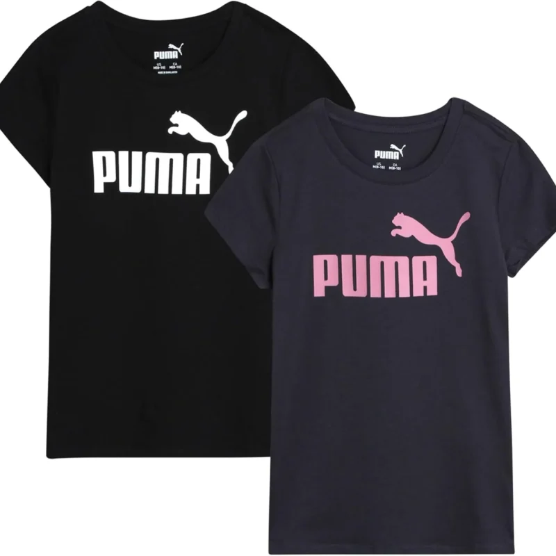 PUMA Girls' T-Shirt - 2 Pack Core Logo T-Shirt for Girls - Basic Athletic Crewneck Short Sleeve Tee (S-XL)