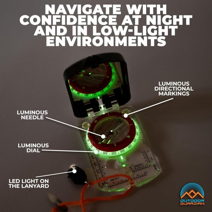 Pathfinder Camping and Hiking Compass - Camping Accessories, Orienteering Compass with Clinometer, Adjustable Declination and LED, Survival Gear and Equipment, Camping Gifts - Image 2