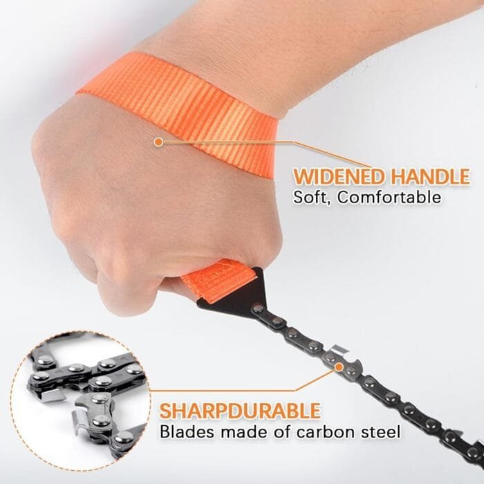 Pocket Chainsaw 40" Survival Camping Saw Heavy Duty Steel - Folding Chain Hand Saw with Fire Starter for Camping Hunting On Foot Cutting Wood Outdoor Survival Gear - Image 2