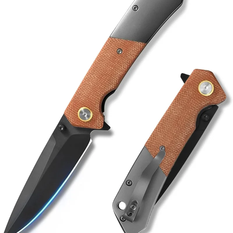 Pocket Knife For Men, Folding Pocket Knife With 3.77" Sandvik 14C28N Blade & Micarta Handle, Flipper Knife With 2-way Assisted Opening, EDC Knife With Deep Pocket Clip For Hunting, Camping