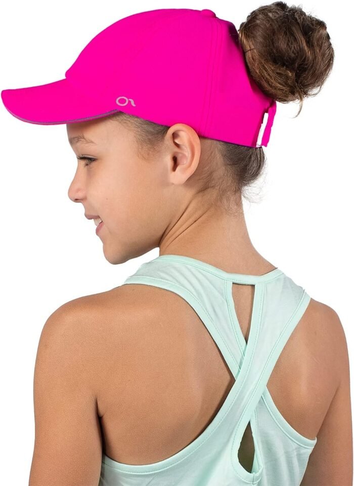 Ponyflo Kids Active Ponytail Hat - Ponytail Cap, Girls Baseball Hat, Full Back Opening, Cute Hats for Girls Ages 7-12 Years