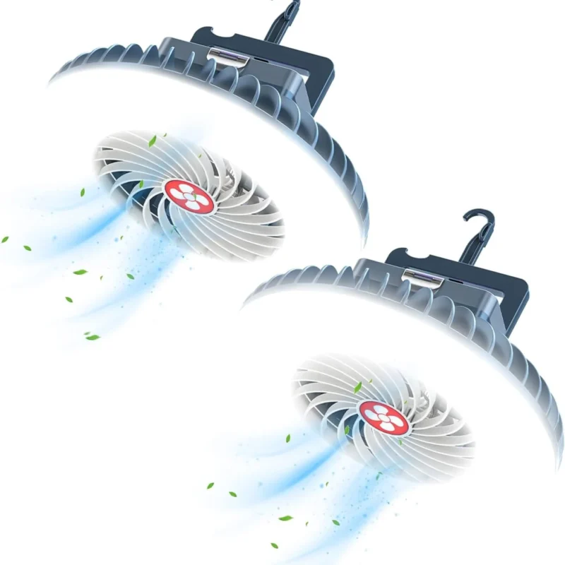 Portable Camping Fan with LED Lantern XTAUTO USB Rechargeable Waterproof Tent Fan with Hanging Hook Magnet Survival Kits for Indoor Outdoor Hiking Car Office Desk Outdoor Emergency Power Outage 2-pack