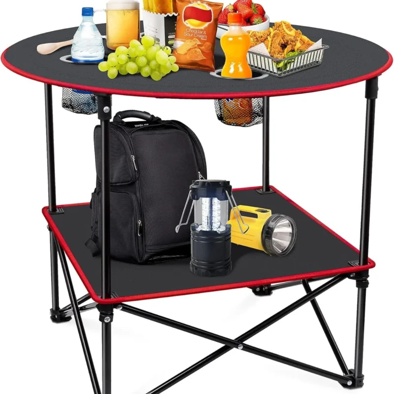 Portable Camping Table Folding Picnic Tables Lightweight Folding Table Waterproof Canvas Beach Table for Outside with 4 Cup Holders & Carry Bags for Camping, Beach, Campfires and Tailgating