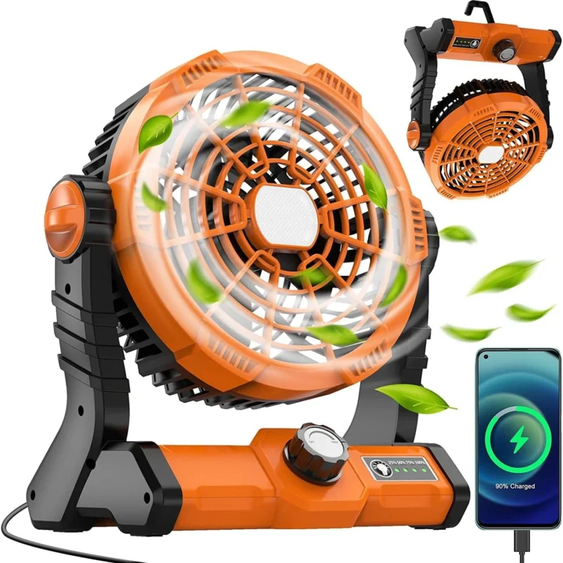 Portable Fan for Camping,Camping Fans for Tents with LED Lantern & Hanging Hook,20000mAh Rechargeable Battery Outdoor Fan for Camping,Traveling,Power Outage, Hurricane,RV,Bedroom