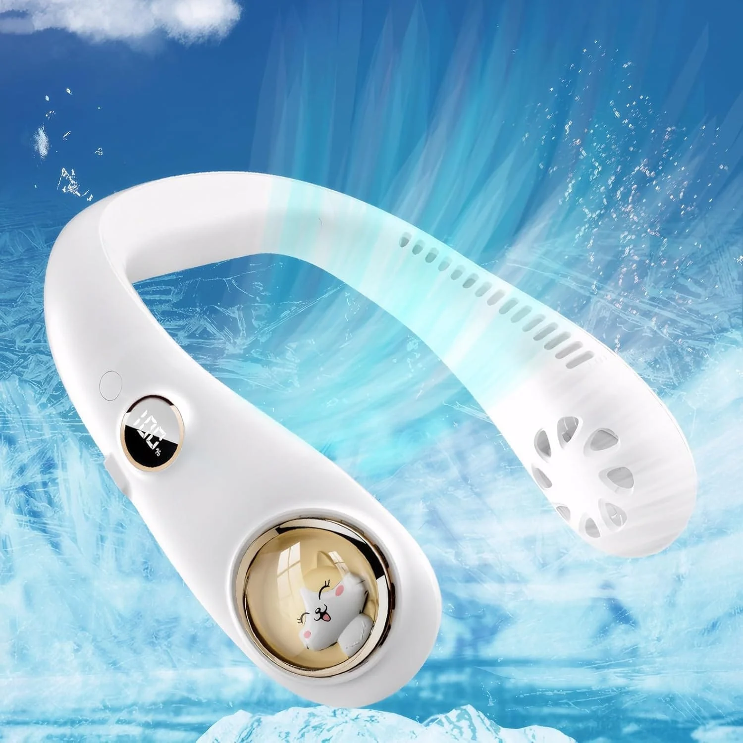 Portable Neck Fan, 3600 mAh Battery USB Rechargeable Personal Bladeless Fan with 3 Speeds, Portable Fan for Travel with LED Display, Wearable Turbo Neck Fan for Home, Office, Travel, Gifts