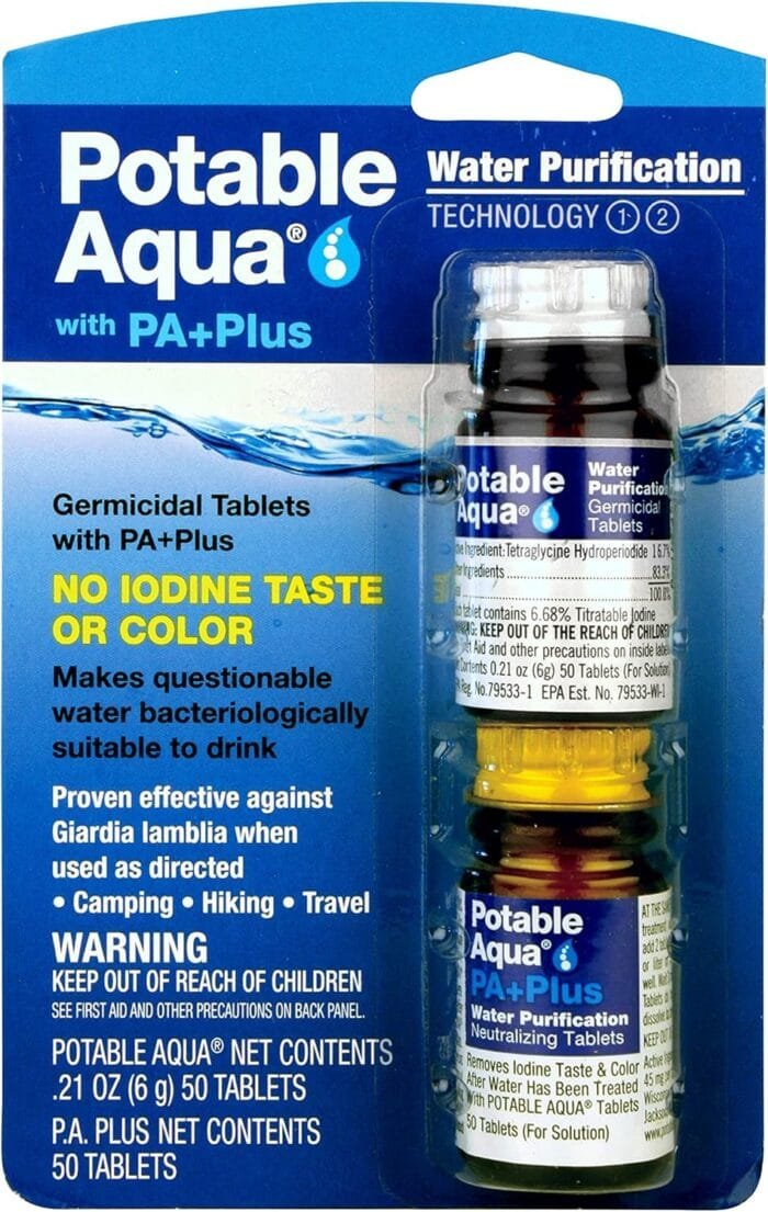 Potable Aqua Water Purification Tablets Two 50ct Bottles and Repel 100 Insect Repellent Pump Spray 4-Fluid Ounces 10-Hour Protection - Image 2