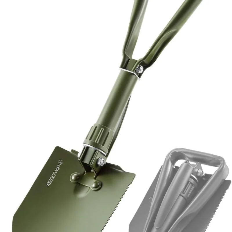 REDCAMP 22.8" Military Folding Camping Shovel w/Cover,Portable Shovel with High Carbon Steel, Tactical Entrenching Tool Tri-fold Handle Shovel for Camping Hiking Sand Mud Snow Beach, Green 2.5Lbs