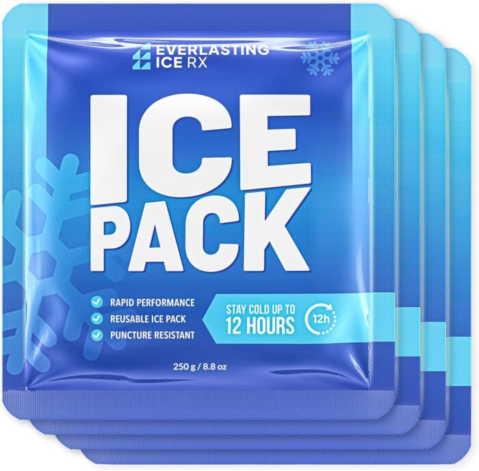 Rapid Performance Reusable Ice Packs for Coolers or Lunch Box | 4 Pack | Cold for Up to 12 Hours | Ice Packs for Cooler, Long Lasting for Camping, Beach