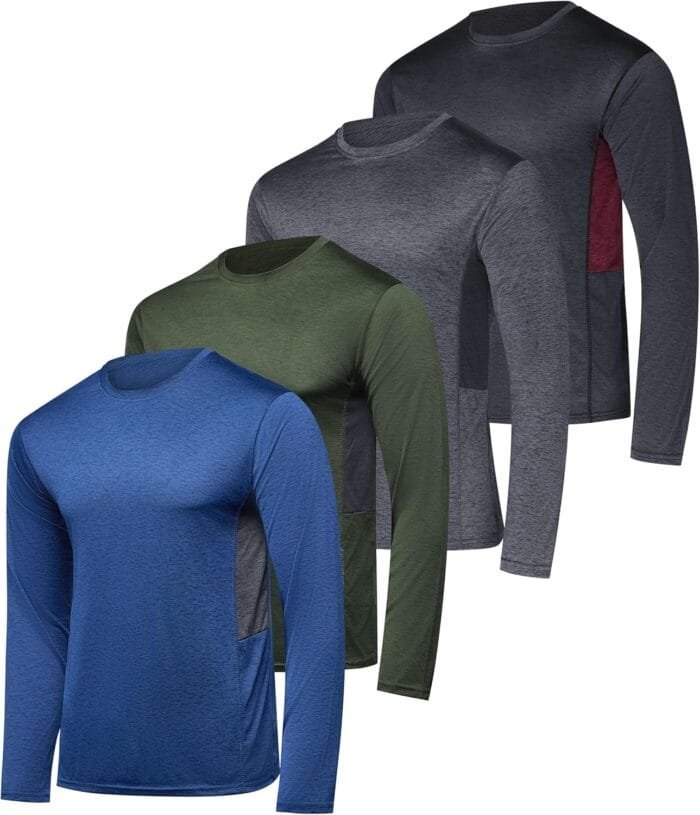 Real Essentials 4 Pack: Men's Dry-Fit UV Moisture Wicking UPF 50+ SPF Sun Protective Fishing Hiking Swim Long Sleeve Shirt