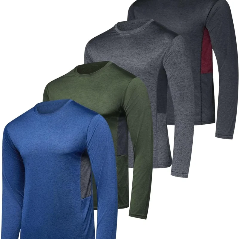 Real Essentials 4 Pack: Men's Dry-Fit UV Moisture Wicking UPF 50+ SPF Sun Protective Fishing Hiking Swim Long Sleeve Shirt