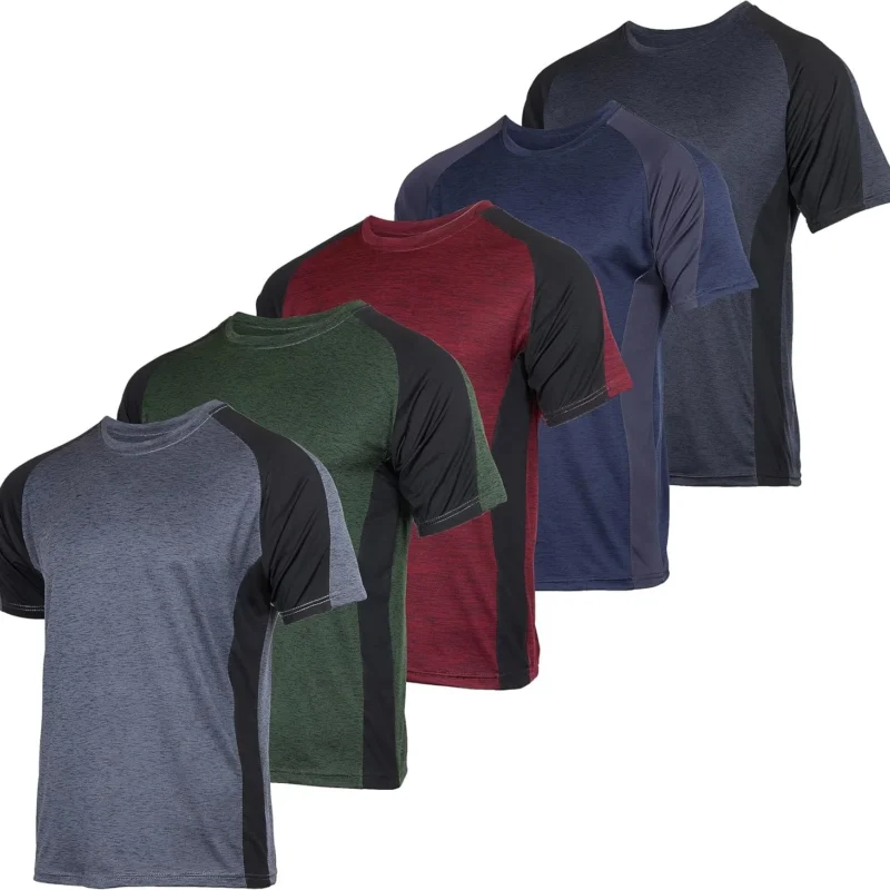 Real Essentials 5 Pack: Men’s Short Sleeve Dry Fit Active Crew Neck T Shirt - Athletic Running Gym Workout Tee Tops