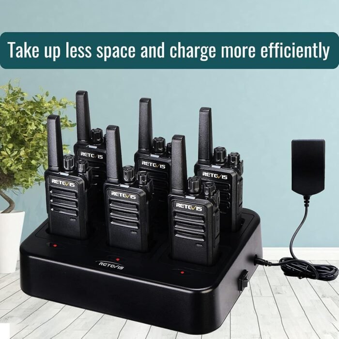 Retevis RT68 Walkie Talkies with Earpiece, Portable FRS Two-Way Radios Rechargeable, with 6 Way Multi Unit Charger, Hands Free, Long Range, Rugged 2 Way Radios 6 Pack for Adults School Church - Image 2