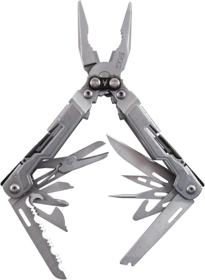 SOG PowerPint Mini Compact Stainless Steel Multi-Tool |18 Lightweight Specialty Tools & SOG Multitool Pliers Pocket Knife, Stone Wash