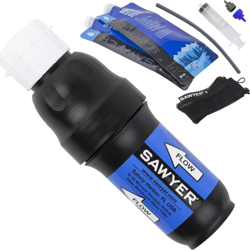 Sawyer Products SP129 Squeeze Water Filtration System w/ Two 32-Oz Squeeze Pouches, Straw, and Hydration Pack Adapter