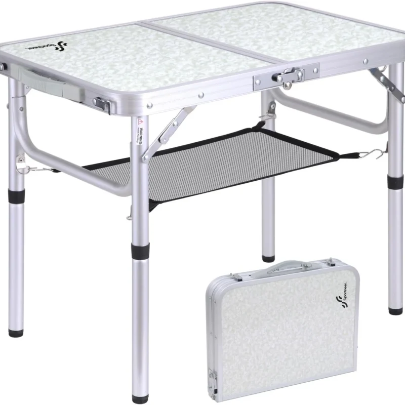 Sportneer Folding Camping Table, Adjustable Height Small Folding Table Portable Camp Tables (23.6" L x 15.7" W (2 Height)) with Mesh Layer for Outdoor Camp Garden Picnic BBQ Dining Cooking