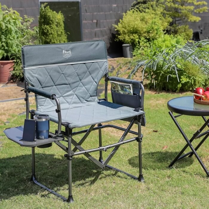 TIMBER RIDGE Heavy Duty Camping Chair with Compact Size, Portable Directors Chair with Side Table and Pocket for Camping, Lawn, Sports and Fishing, Supports up to 400lbs, Grey - Image 2