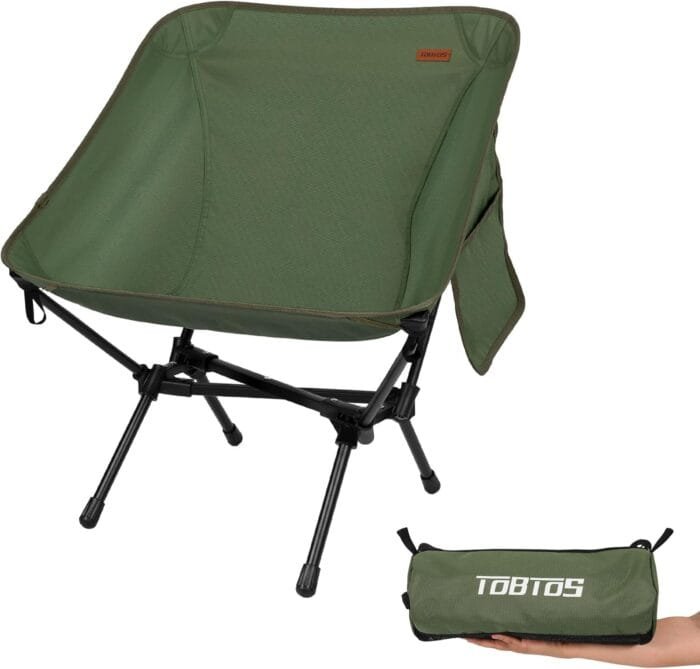 TOBTOS Ultralight Camping Chair, Portable Folding Backpacking Chair, Compact Camping Chair with Carry Bag for Outdoor Camp Hiking Backpack Beach Travel (Green)