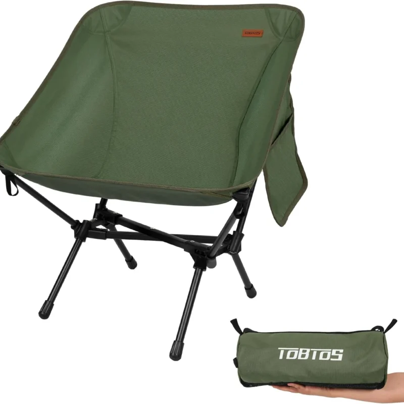 TOBTOS Ultralight Camping Chair, Portable Folding Backpacking Chair, Compact Camping Chair with Carry Bag for Outdoor Camp Hiking Backpack Beach Travel (Green)