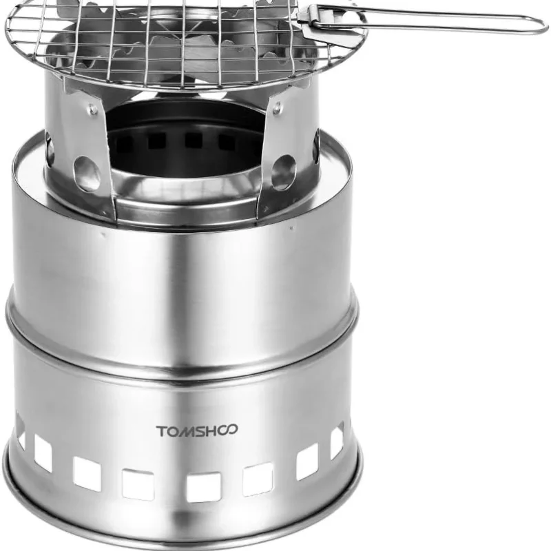 TOM SHOO Camping Stove Camp Wood Stove Portable Foldable Stainless Steel Burning Backpacking Stove for Outdoor Hiking Picnic BBQ
