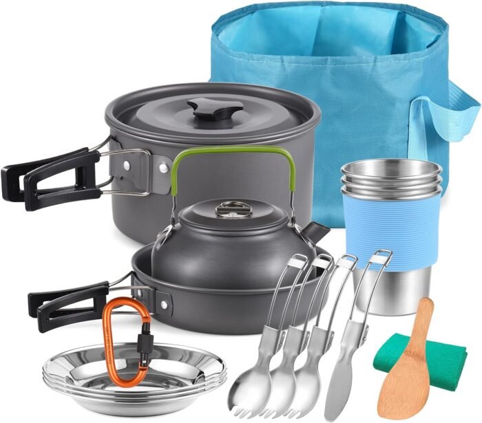 TOMSHOO Camping Cookware Mess Kit, Lightweight Camping Cooking Set Alumina Backpacking Camping Pots Pans Kettle Set for Outdoor Backpacking Hiking Picnic Included Carry Bag