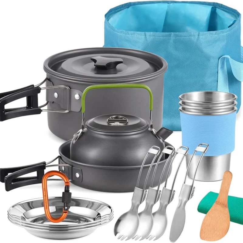 TOMSHOO Camping Cookware Mess Kit, Lightweight Camping Cooking Set Alumina Backpacking Camping Pots Pans Kettle Set for Outdoor Backpacking Hiking Picnic Included Carry Bag