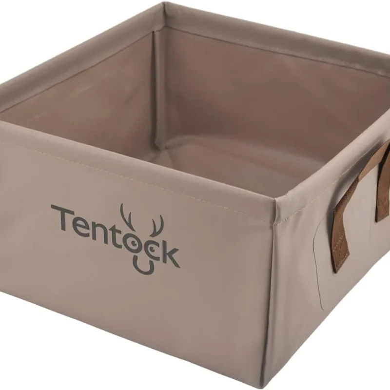 Tentock Collapsible Bucket 13L Lightweight Portable Foldable Water Basin Multifunctional Waterproof Folding Container for Camping Hiking Outdoor Travelling (Khaki)