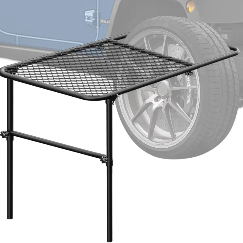 Tire Table Vehicle Tire Mounted Steel Camping Table Car Portable Adjustable Travel Camping Table Outdoor Folding Table Lightweight Tire Table for Outdoor, Picnic, Camp, Beach, Travel