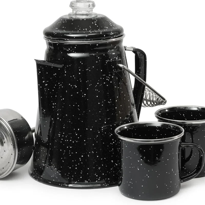 Toughty Classic Enamel Coffee Percolator (Black, 12 Cup) — The Original Camping Coffee Maker — Essential for the Campsite Brewmaster – Camping Coffee Percolator