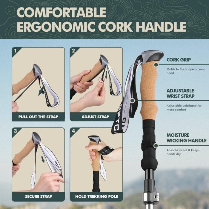 Trekking Poles Collapsible Hiking Poles with Cork EVA Handle, Ultralight Aviation Aluminum Alloy 7075 Trekking Sticks with Quick Lock System for Senior Women and Men 2pc Set - Image 2