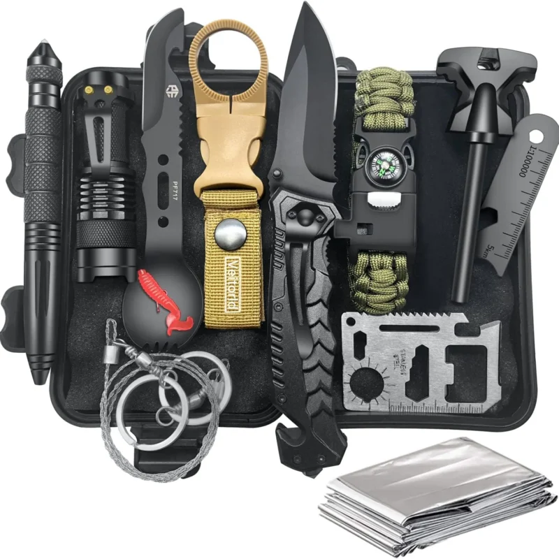 VEITORLD Gifts for Men Dad Him Christmas, Survival Gear and Equipment 12 in 1, Survival Kits, Cool Unique Fishing Hunting Birthday Gift for Husband Teen Boy Boyfriend Women, Stocking Stuffers for Men