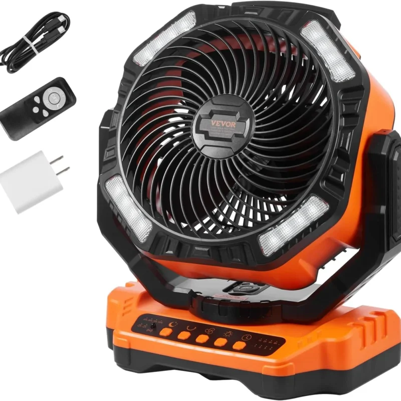 VEVOR 40,000mAh Camping Fan, 13 Inch Battery Operated Fan, Rechargeable Fan Portable with 4 Speeds, Auto Oscillating & Timer, Outdoor Tent Fan with Remote & Hook for Picnic, Barbecue, Fishing, Travel