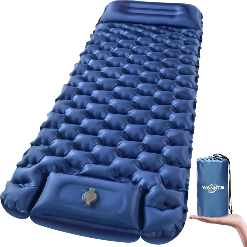 WANNTS Sleeping Pad, Ultralight Inflatable Sleeping Pad for Camping, Built-in Pump, Ultimate for Camping, Hiking - Airpad, Carry Bag, Repair Kit - Compact & Lightweight Camping Pad(Blue)