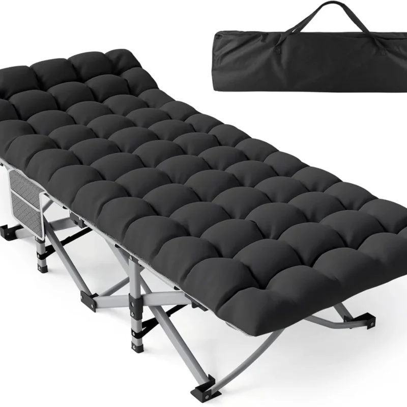 ZENPETIO Camping Cot for Adults, Heavy-Duty Portable Cot Bed with Mattress, Foldable Padded Sleeping Cots for Camping Travel Tent Day Bed Outdoor & Home Guest, Max Load 500 LBS, 75x28x15”