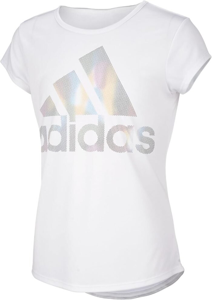 adidas Girls' Short Sleeve Rainbow Scoop Neck Tee T-Shirt