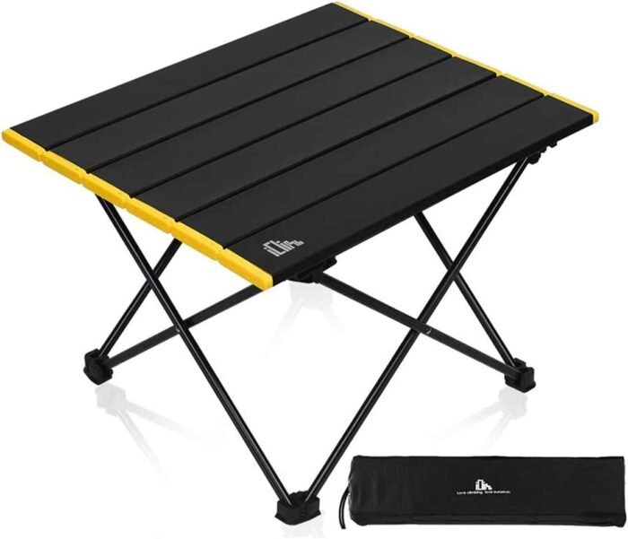 iClimb Ultralight Compact Camping Folding Table with Carry Bag (Black - S)